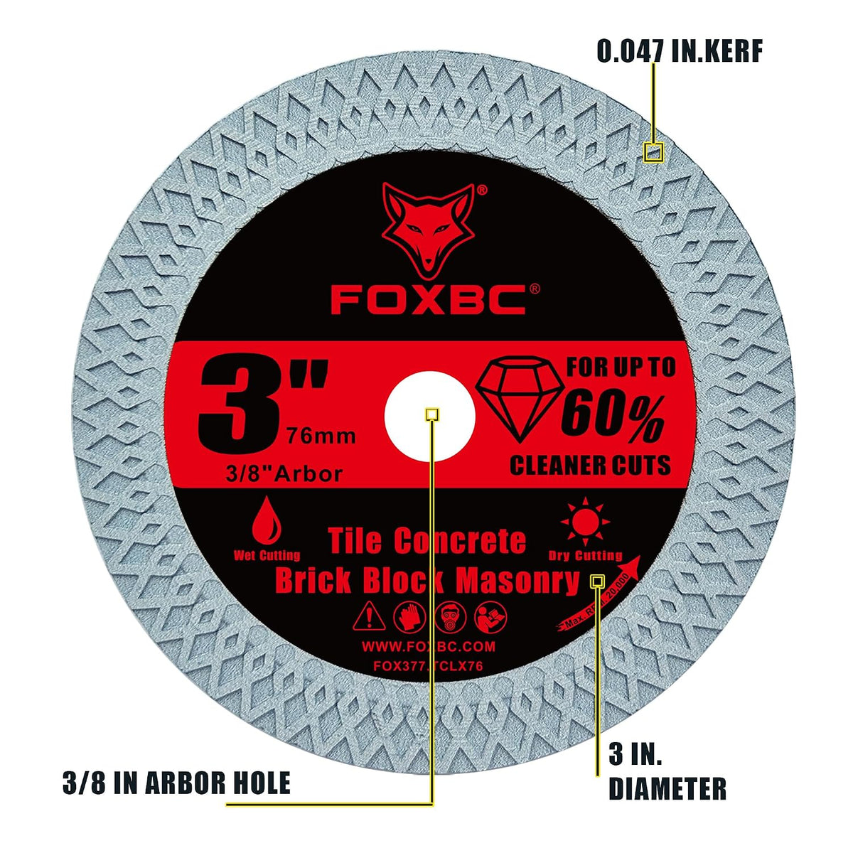 FOXBC 3 Inch Tile Diamond Blade, Masonry Cut-Off Wheels, 3/8" Arbor - 3PK