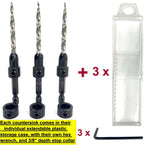 FTG USA 3 Pc #10 (3/16") Countersink Drill Bit Set with Tapered Drill Bi