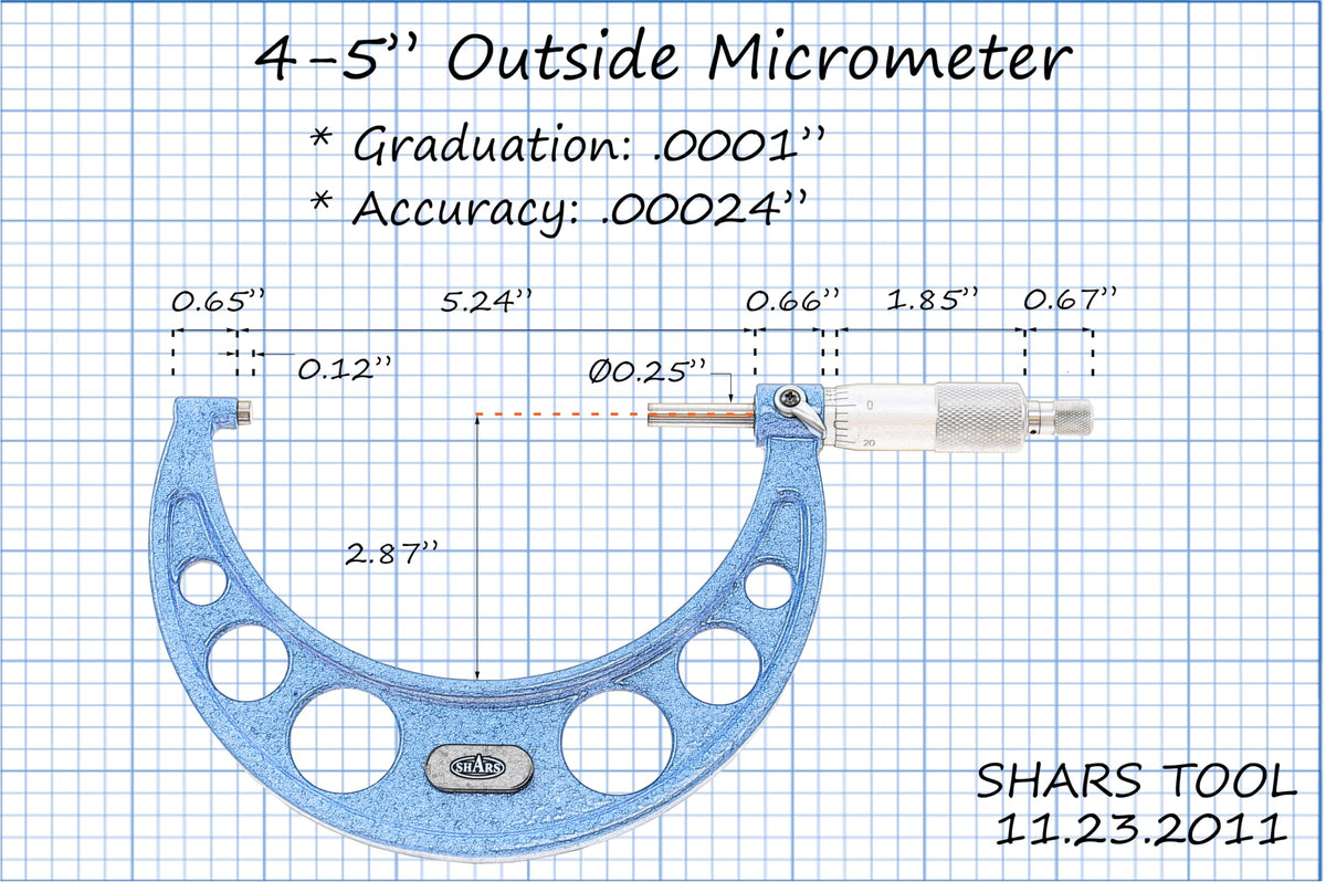Shars 4-5" x 0.0001" Outside Micrometer 303-2610 S)