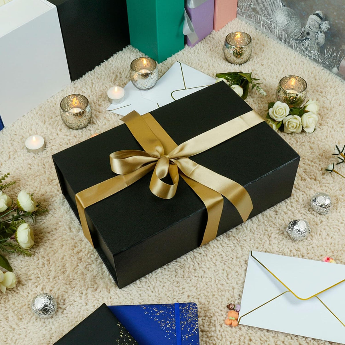 Large Black Gift Box with Magnetic Lids