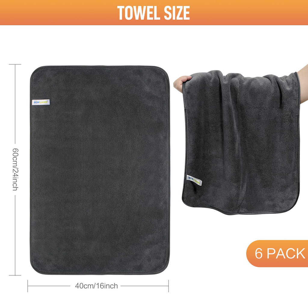 Microfiber Drying Towels for Cars Detailing 16 x 24inch 6 Pack Grey