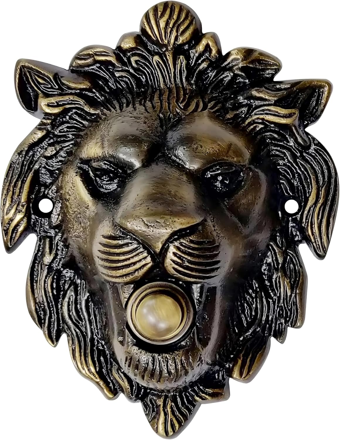 Decorative Push Button Doorbell, Solid Brass, Antique Brass Finish | 5 1/4 X 4 inches, Lion Shaped Design, Solid