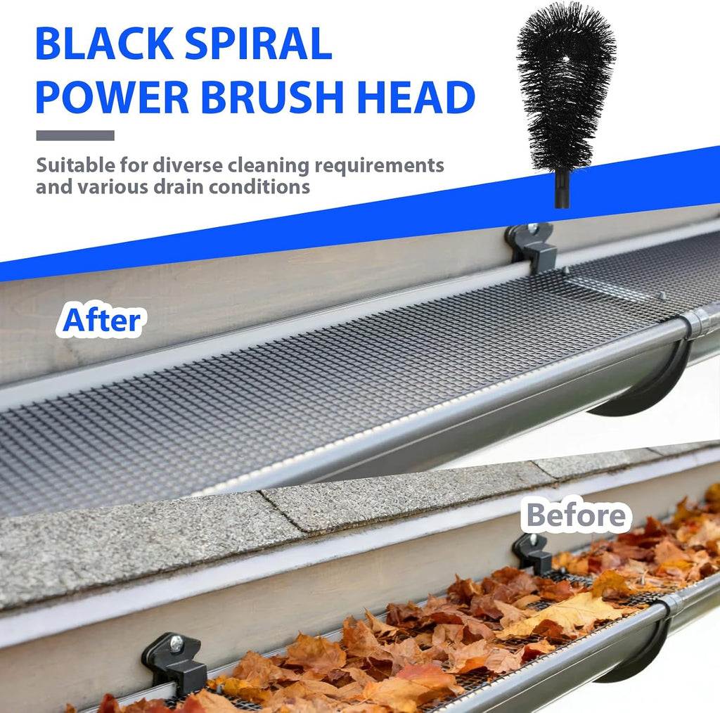 12.6 FT Telescopic Gutter Cleaning Tool from The Ground, 10-Section Adjustable Length with Two Different Brushes for