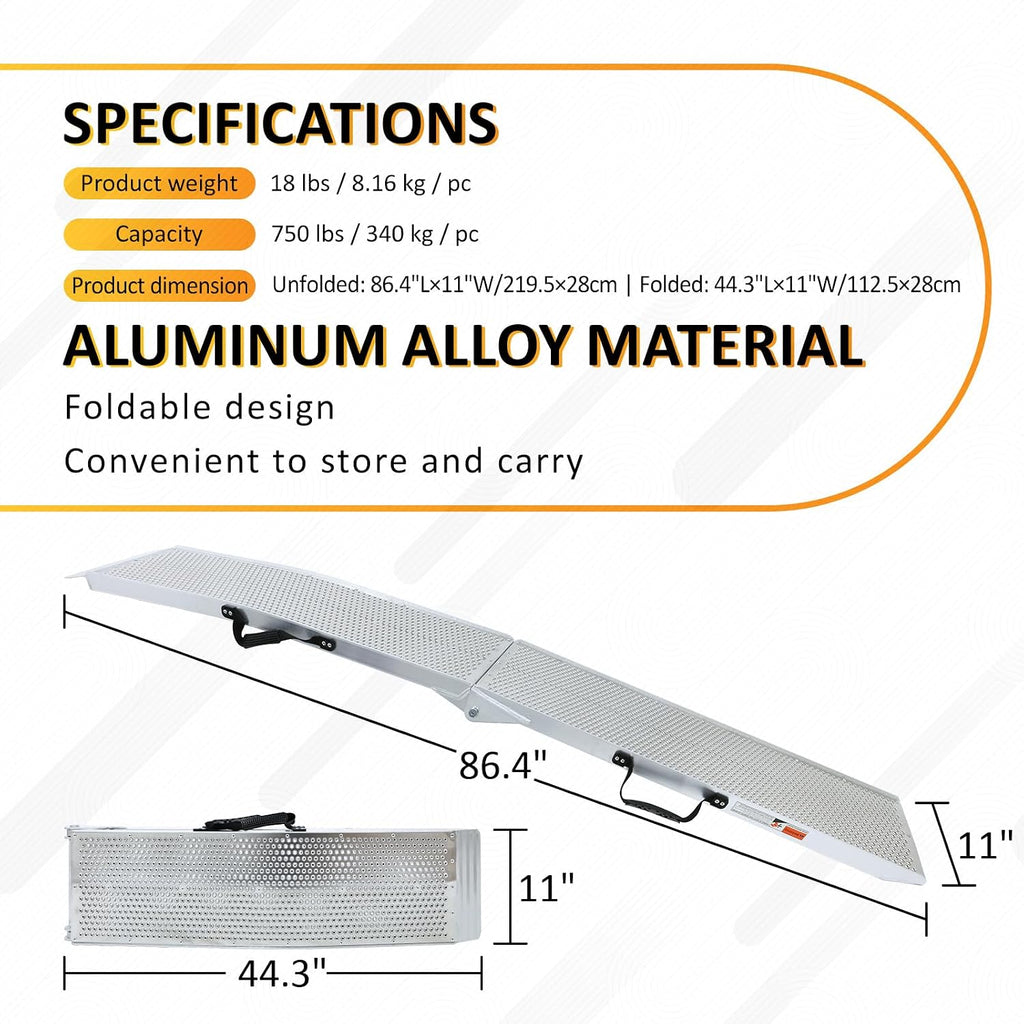 Folding Portable Ramps, 7.5FT Aluminum ATV, Truck, Motorcycle & Trailer Ramps - 1500Lbs Max Load / 2Pcs