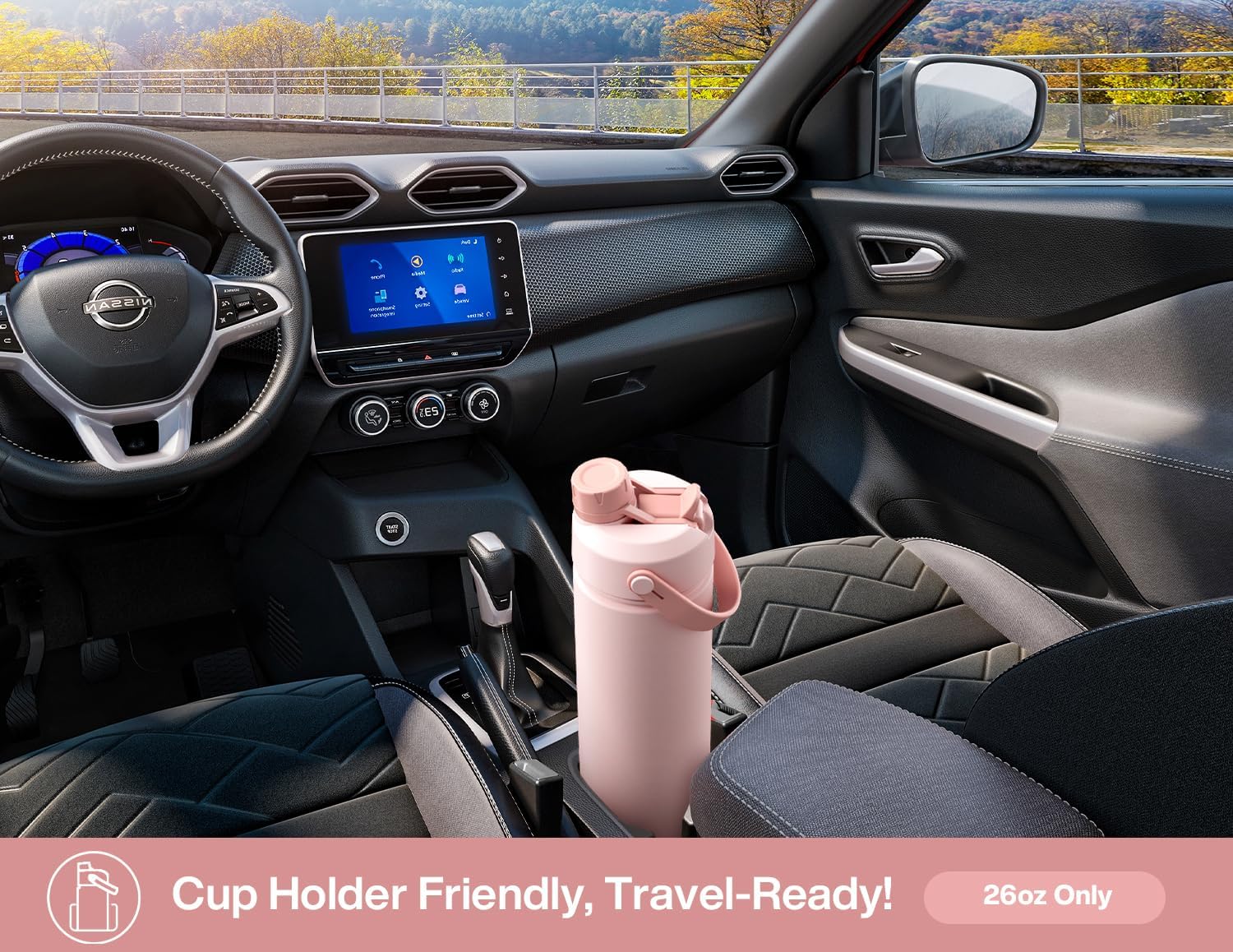 26 oz Insulated Water Bottle with 2-in-1 Straw and Spout Lid, Keep Cold 24H, Leak-Proof, Fits in Car Cup Holder