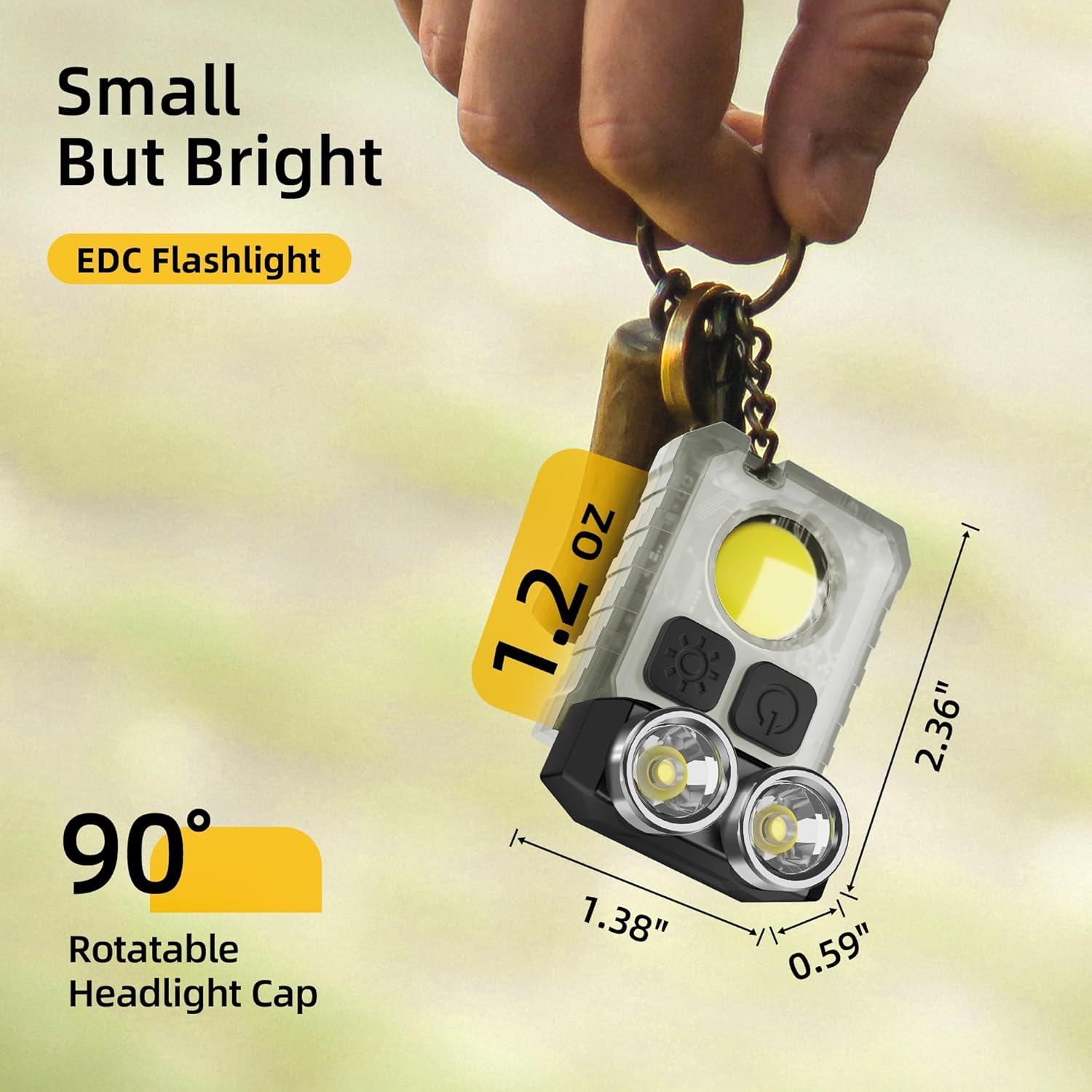 1200LM Rechargeable EDC LED Keychain Light, Mini Pocket Flashlight | 90° Rotating Cap Clip, Magnetic Keychain