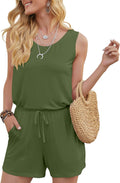 Womens Summer Casual Sleeveless Loose Jumpsuits Romper with Pockets
