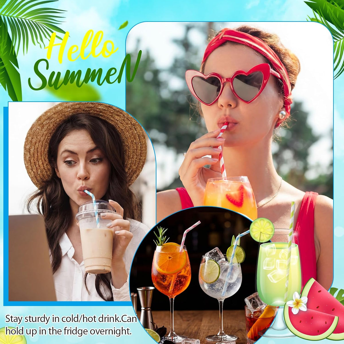 500 Pcs Paper Drinking Straws, Colorful Bendable Striped Straws 7.9"