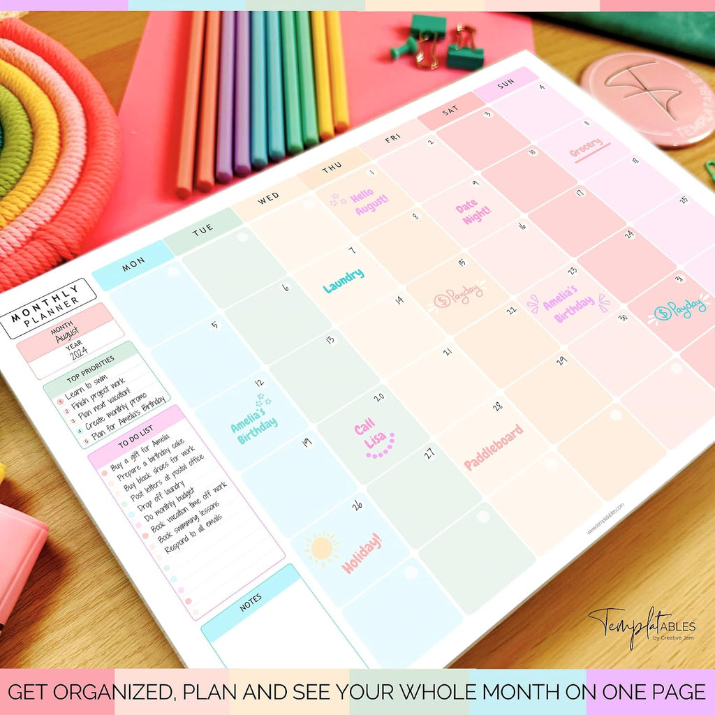 Monthly To Do List Notepad | Monthly Planner Desk Pad, Brain Dump, Organizer and Priority List | 50 Undated Tear Away