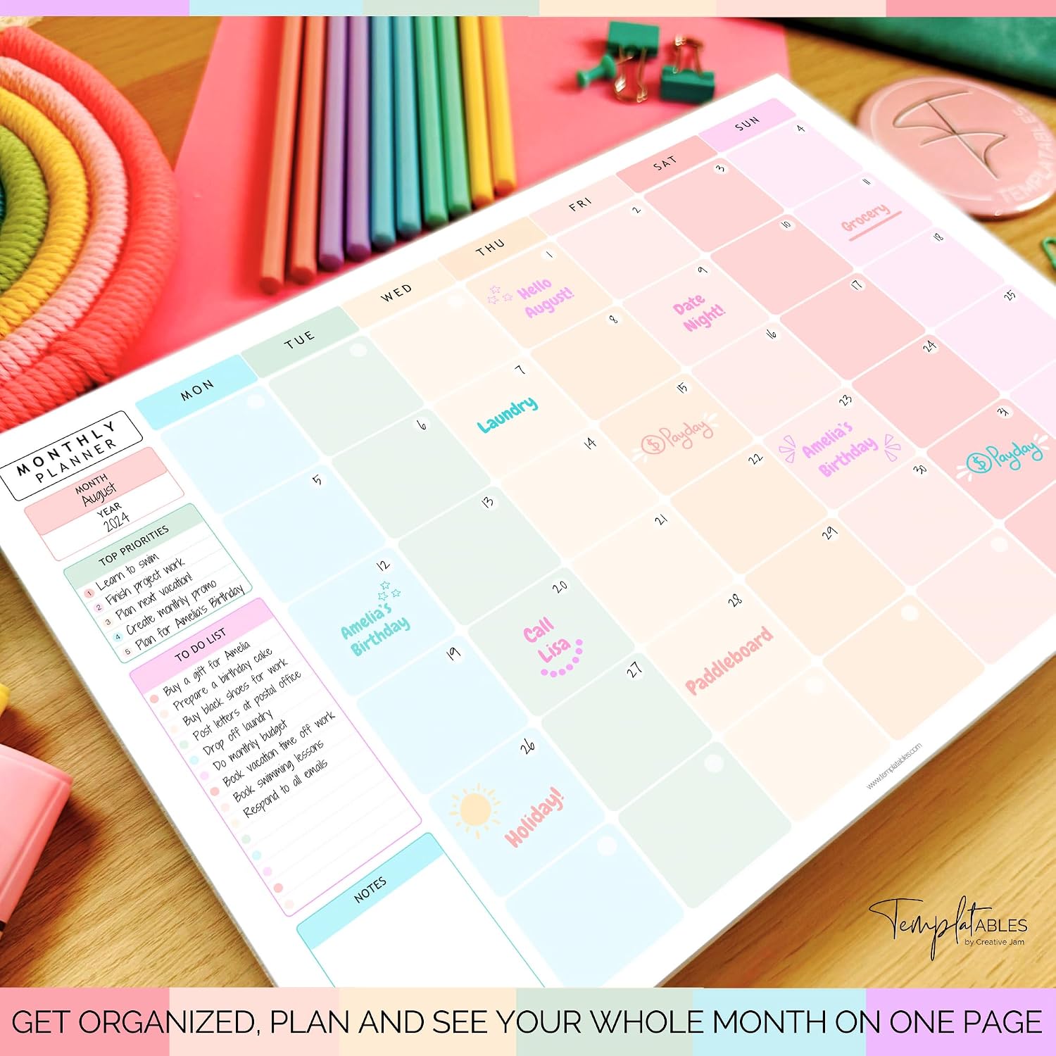 Monthly To Do List Notepad | Monthly Planner Desk Pad, Brain Dump, Organizer and Priority List | 50 Undated Tear Away