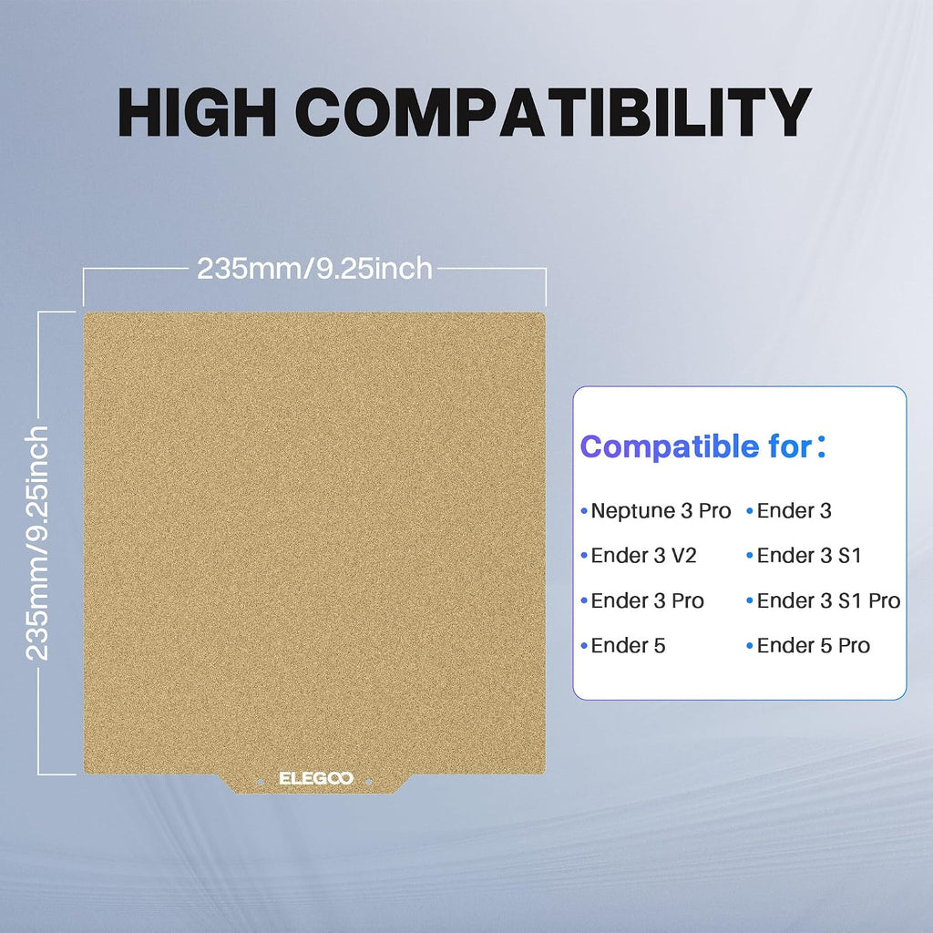 ELEGOO 235x235mm PEI Sheet Magnetic Build Plate for Neptune 3 Pro | PEI Spring Steel Flexible Platform with Adhesive Bed