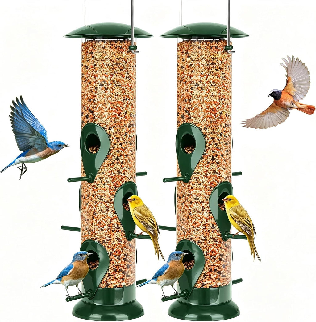 Tube Bird Feeders for Outdoors, 13’’ 6 Ports, Metal Lid & Base