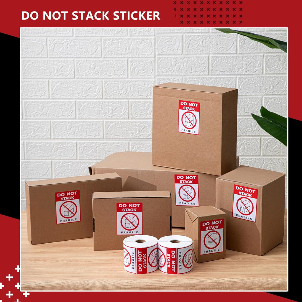 2 Rolls 3" x 4" 1000 Labels Do Not Stack Stickers, Heavy Duty Warning Labels for Shipping Boxes, Fragile Packages &