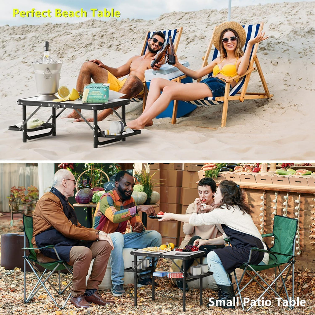 Small Camping Table Foldable 2ft, Folding Picnic Table with Side Racks & Net, Folding Camp Table Portable Beach