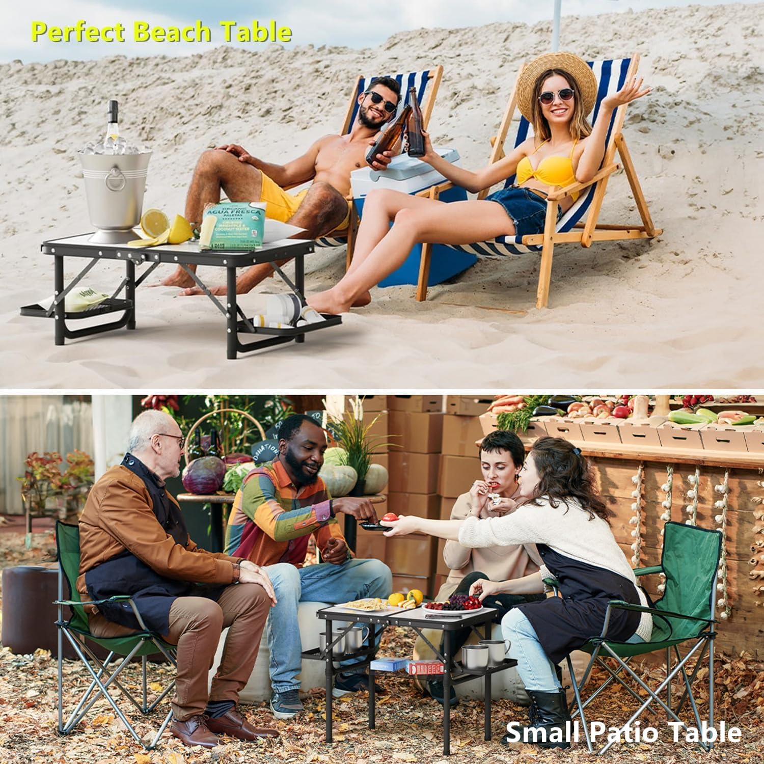 Small Camping Table Foldable 2ft, Folding Picnic Table with Side Racks & Net, Folding Camp Table Portable Beach