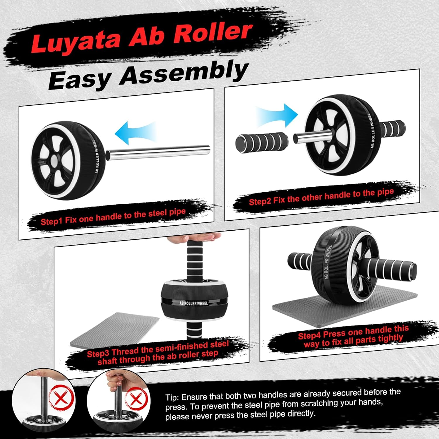 Ab Roller Wheel, 10-In-1 Ab Exercise Wheels Kit with Resistance Bands, Knee Mat, Jump Rope, Push-Up Bar - Home Gym