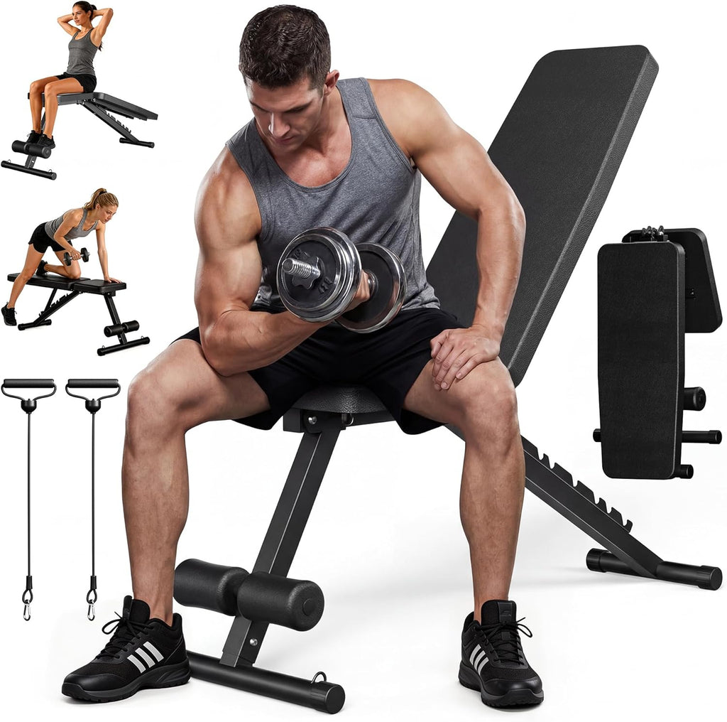 Adjustable Weight Bench for Home Gym, 600LBS Capacity Foldable Workout Bench with 7 Backrest Positions for Full Body