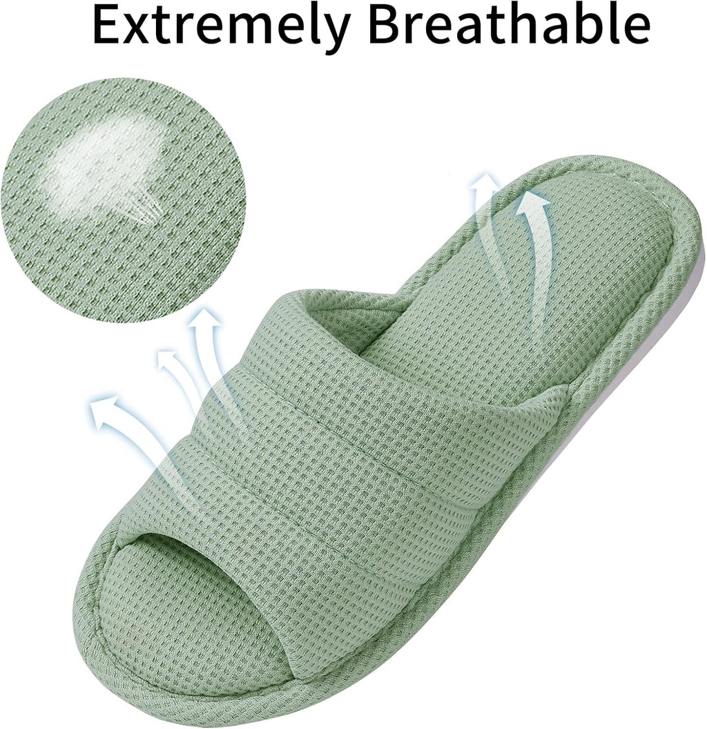 Summer House Slippers for Women Men Waffle Indoor Slippers | Breathable Open toe Home Shoes, Memory Foam Slip-on