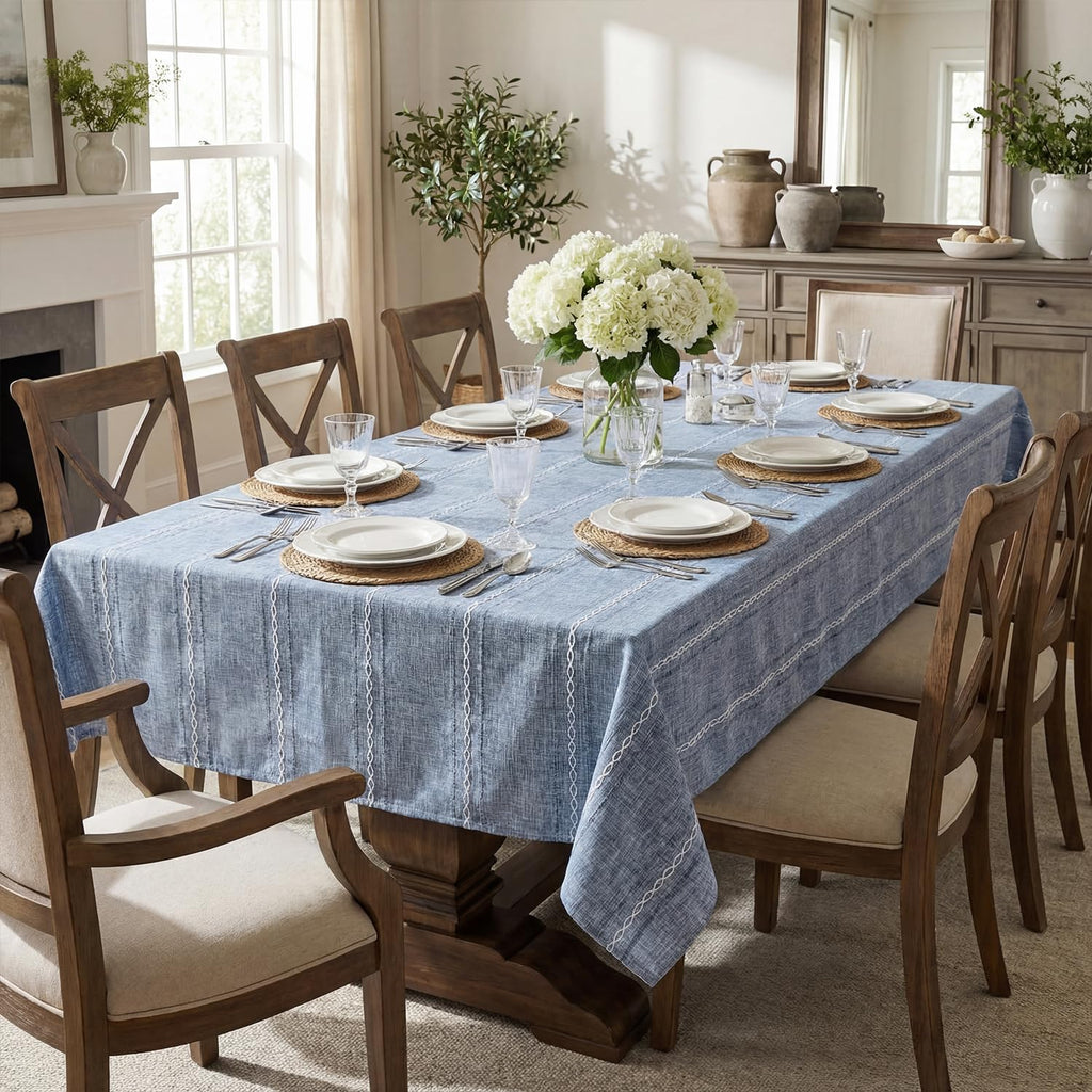 Blue Rectangular Tablecloth, 60×84 Inch, Farmhouse Decor