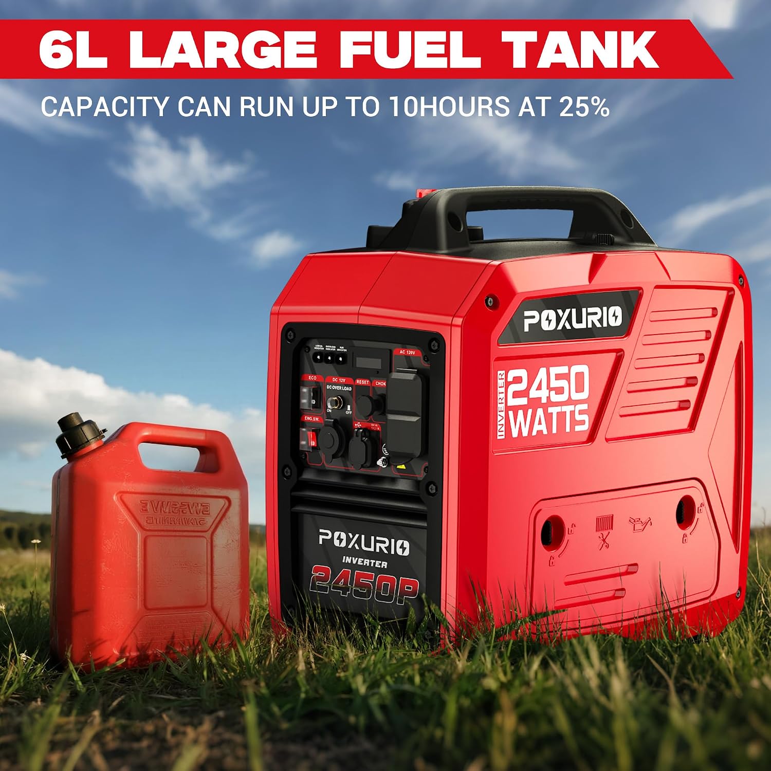 2450-Watt Dual Fuel Inverter Generator for Home Use, 1.6Gallon Large Fuel Tank Up to 8.3 Hours Use, 120V Gas Powered