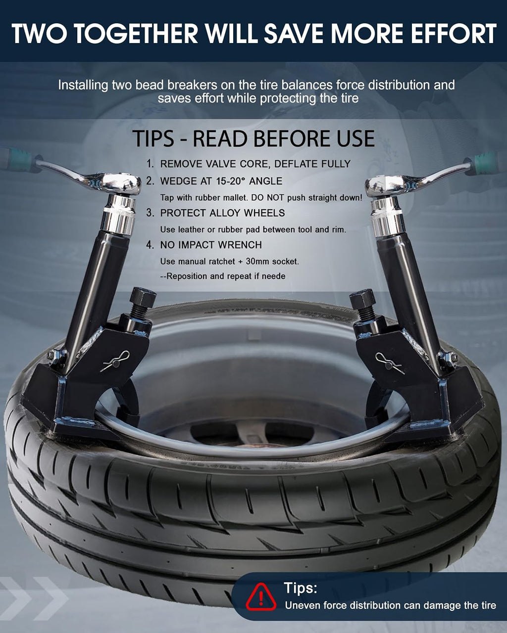 Manual Tire Bead Breaker, 38"-42" Tires Changer Tool with Rubber Pad, Protect Aluminum Alloy Hubs, Easy-Operated Tire