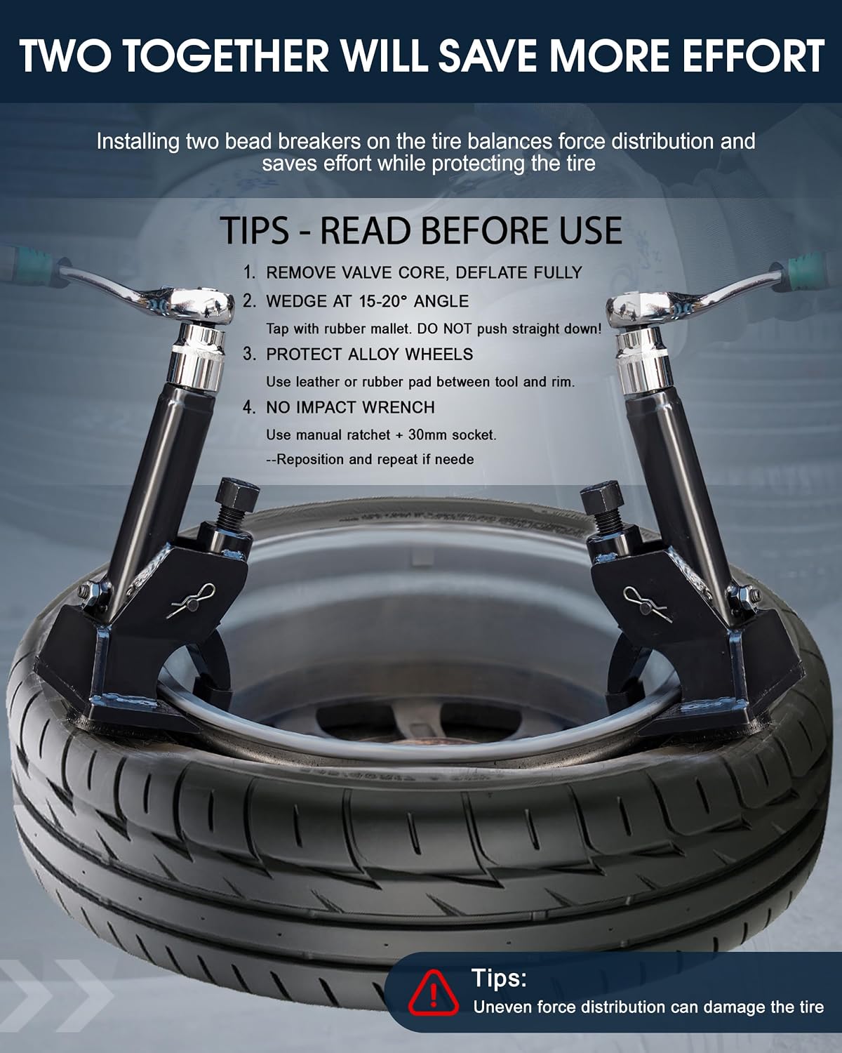 Manual Tire Bead Breaker, 38"-42" Tires Changer Tool with Rubber Pad, Protect Aluminum Alloy Hubs, Easy-Operated Tire