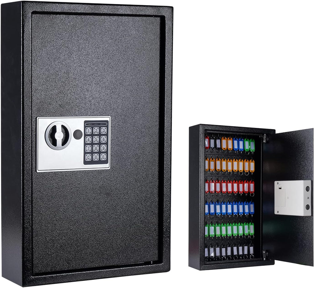 60-Key Wall Mount Digital Key Cabinet Lock Box, Electronic Key Safe, Black | Metal Electronic Key Safe Includes 60