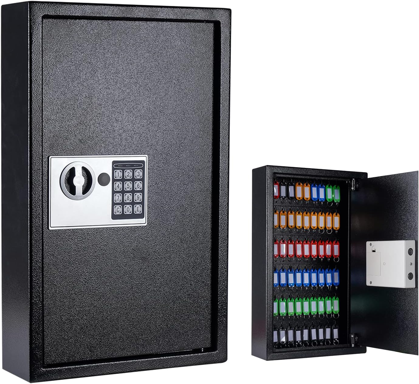 60-Key Wall Mount Digital Key Cabinet Lock Box, Electronic Key Safe, Black | Metal Electronic Key Safe Includes 60