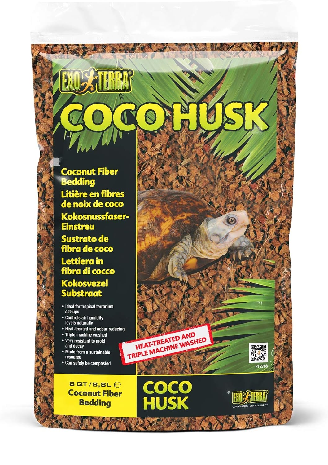 Coco Husk Coconut Fiber Reptile Bedding, 8 QT (8.8 L) | Bedding for Tropical Terrariums, Humidity-Holding Coco Fiber