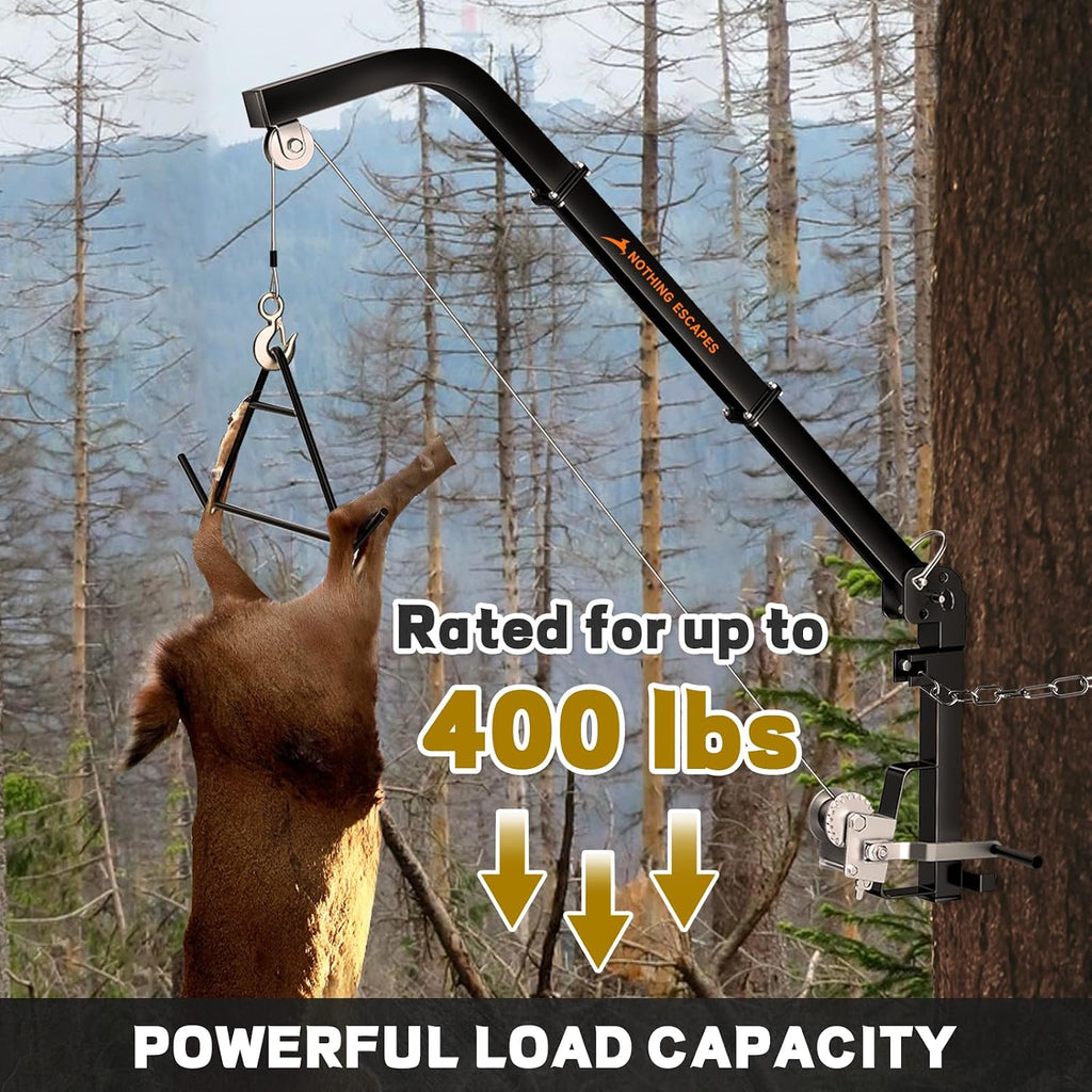 Tree Mounted Deer Hoist with Gambrel, 400 lb Capacity Deer Hanger