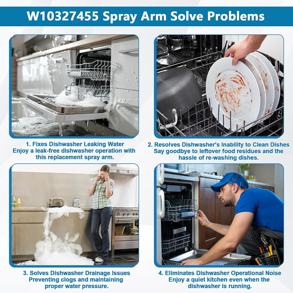 W10327455 WPW10327455 Dishwasher Upper Spray Arm Compatible with Whirlpool Kenmore Kitchen Aid Maytag Dishwasher Replaces AP6019626 1937861 PS11752935 WDT730PAHZ0 WDT970SAHZ0 WDT750SAHZ0 WDTA50SAHZ0