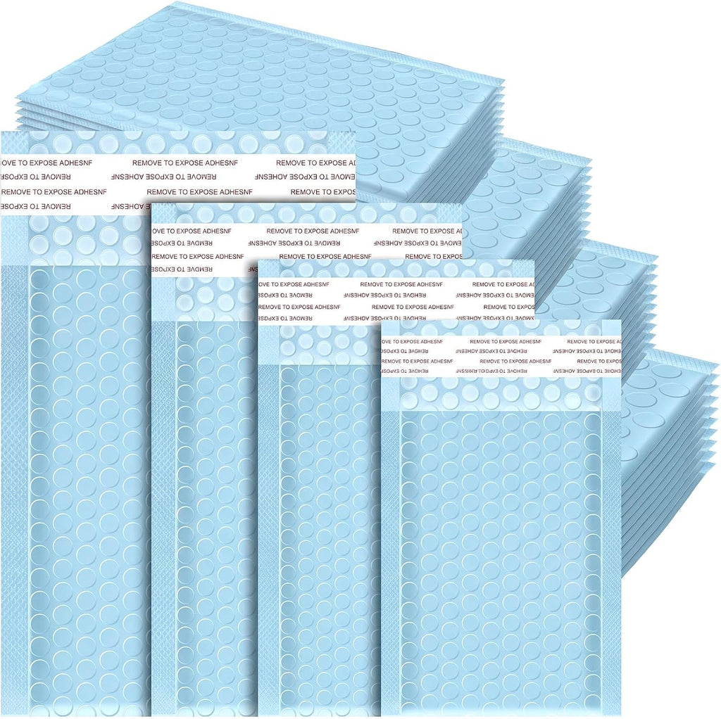 100 Pcs Blue Bubble Mailer 4 Sizes Adhesive Padded Envelopes