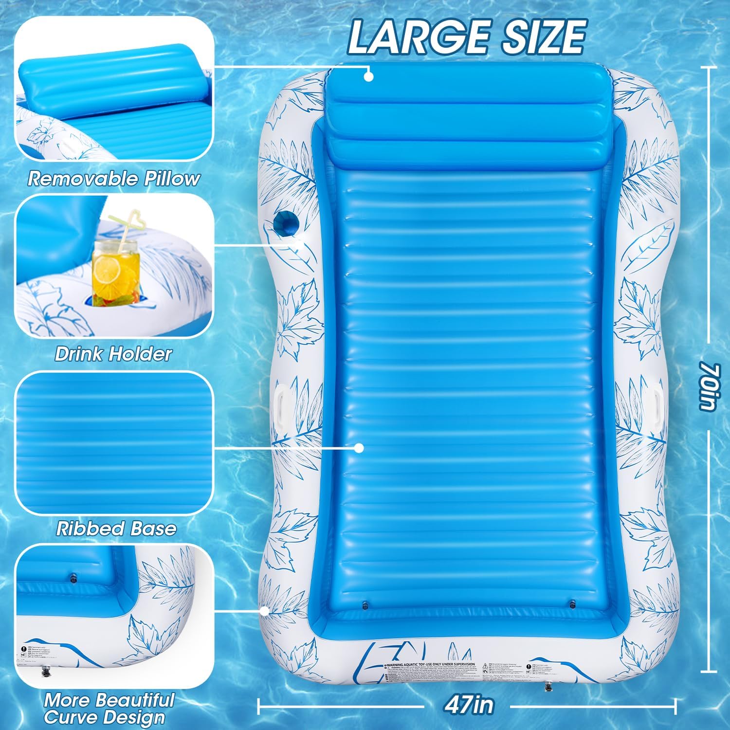 Inflatable Adult Pool Lounger Float - BAIAI Large Beach Sun Tanning Floats Raft Sunbathing Water Lounge Floaties Tub