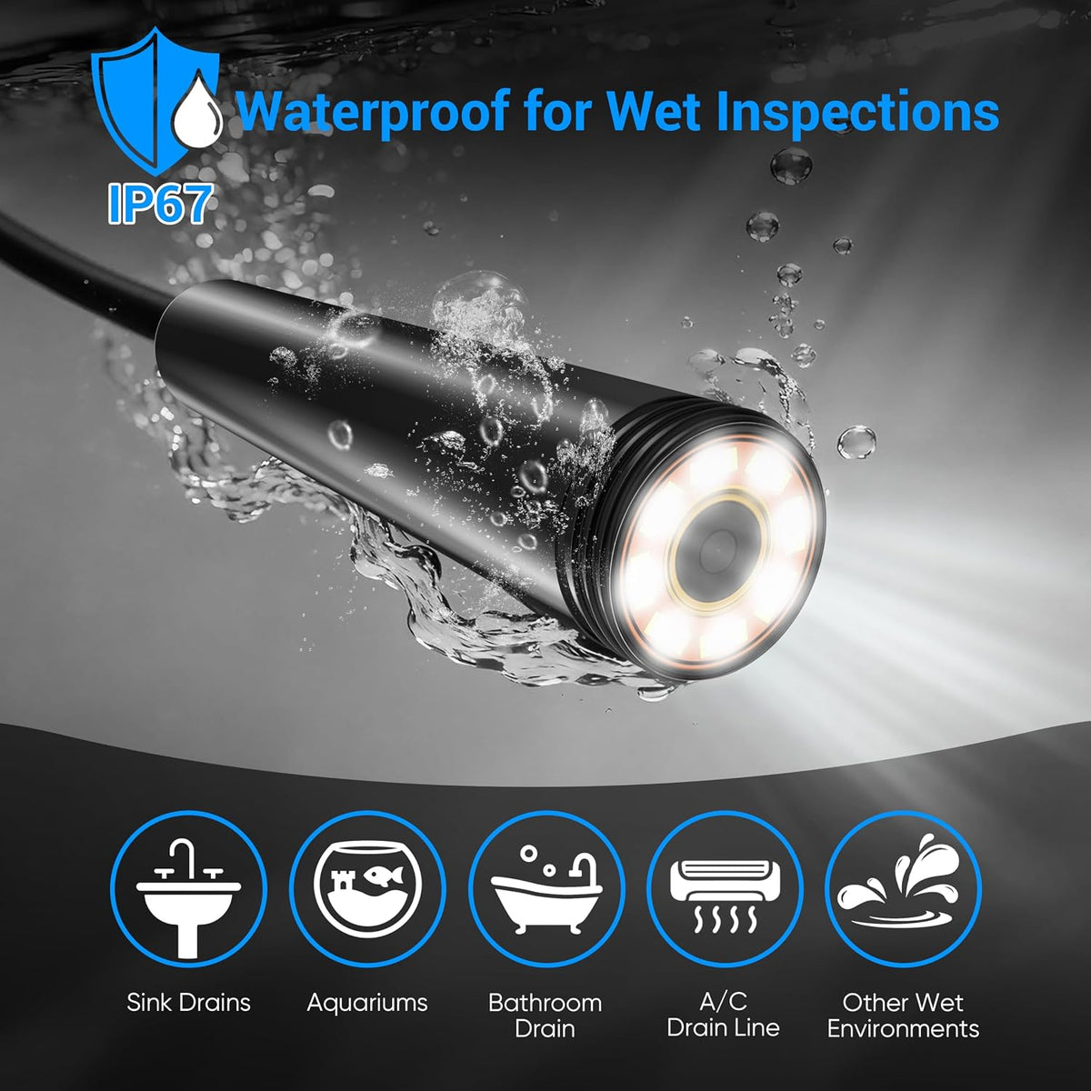 Endoscope Camera with Light,1920P HD Borescope with 8 Adjustable LED Lights