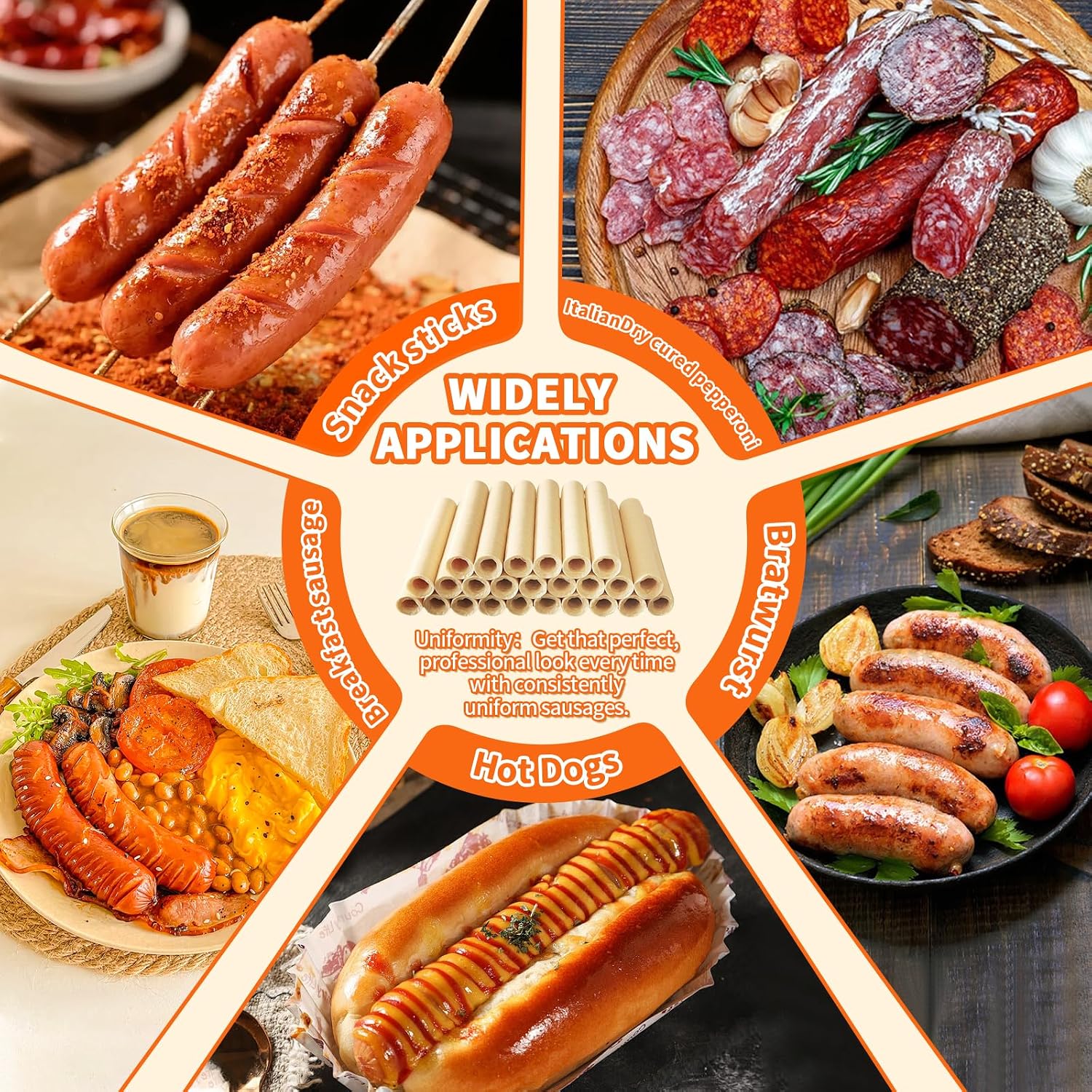 Collagen Sausage Casing,HALAL Edible Drying Sausage Casings 19mm for Hot Dog,Breakfast Sausage, Bratwurst,Chorizo and