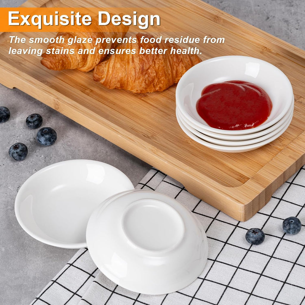 6 Pack Dipping Bowls, 3 OZ Small Ceramic Soy Sauce Dish, White