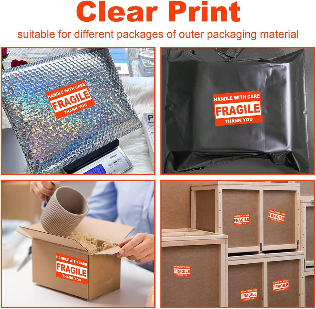 3" x 2" Fragile Stickers for Shipping, Handle with Care Fragile Labels, Strong Adhesive for Moving, Thank You Warning