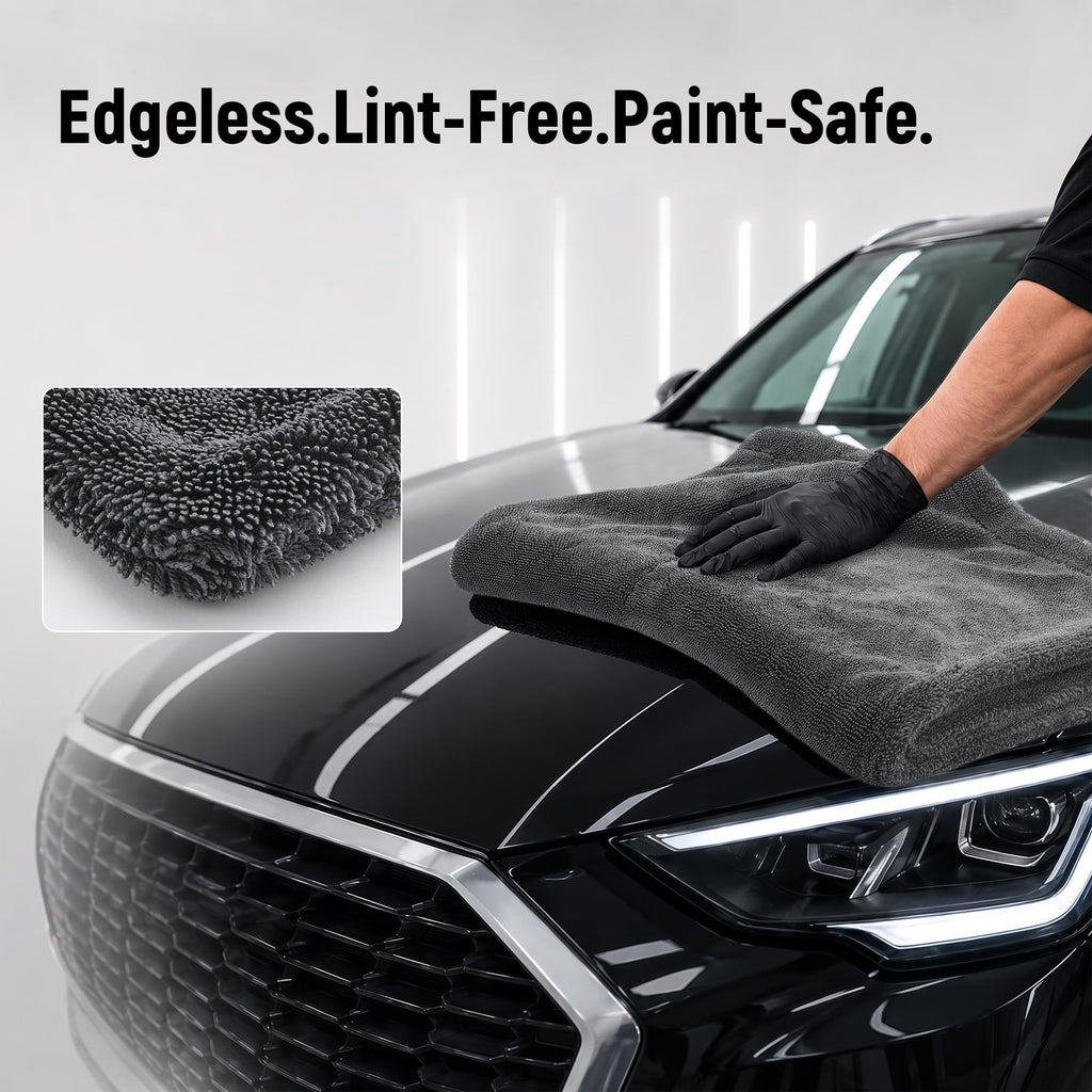 3-Piece Car Drying Towels, 1300 GSM 70/30 Twist-Loop Microfiber, Gray