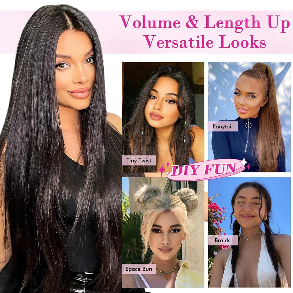 28" Straight Super Long 4 PCS Set Thick Clip in on Hair Extensions Natural Black