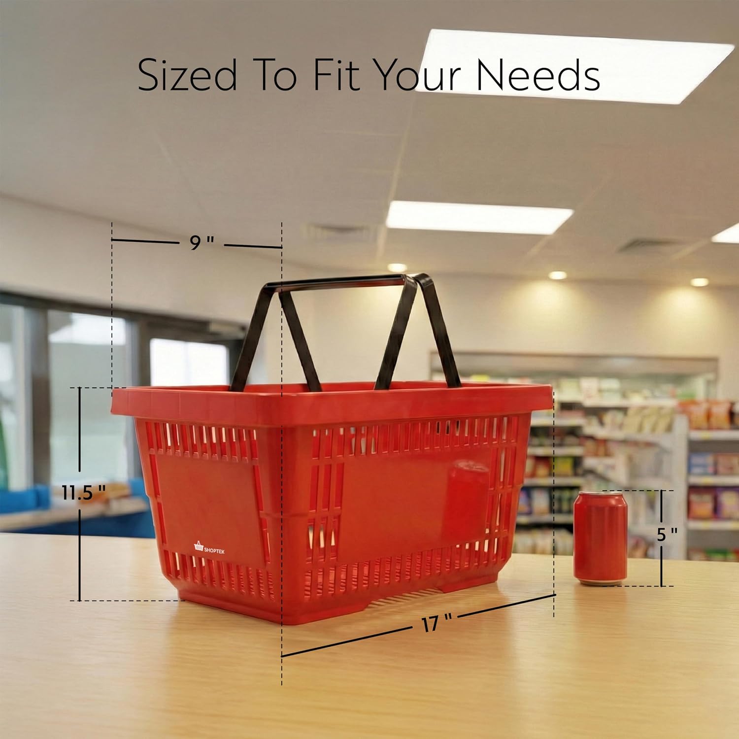 Shopping Basket 1 Count 16.9 x 11.6 x 9 Inches Durable with Flat Black Plastic Handles Stackable and Easy-to-Clean