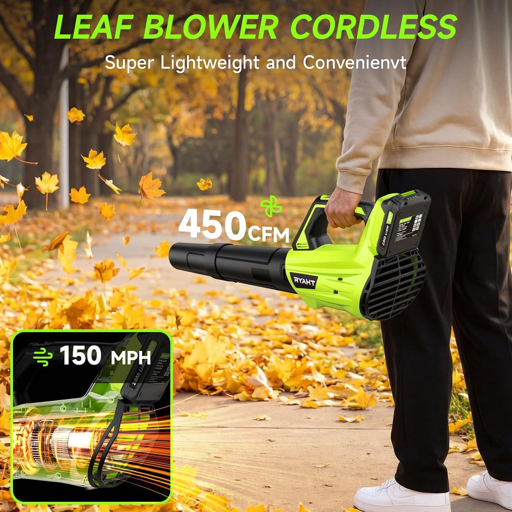 Leaf Blower Cordless, Leaf Blower with Battery and Charger - 2 Speed Modes, 2 Batteries, 20V Powerful Lightweight