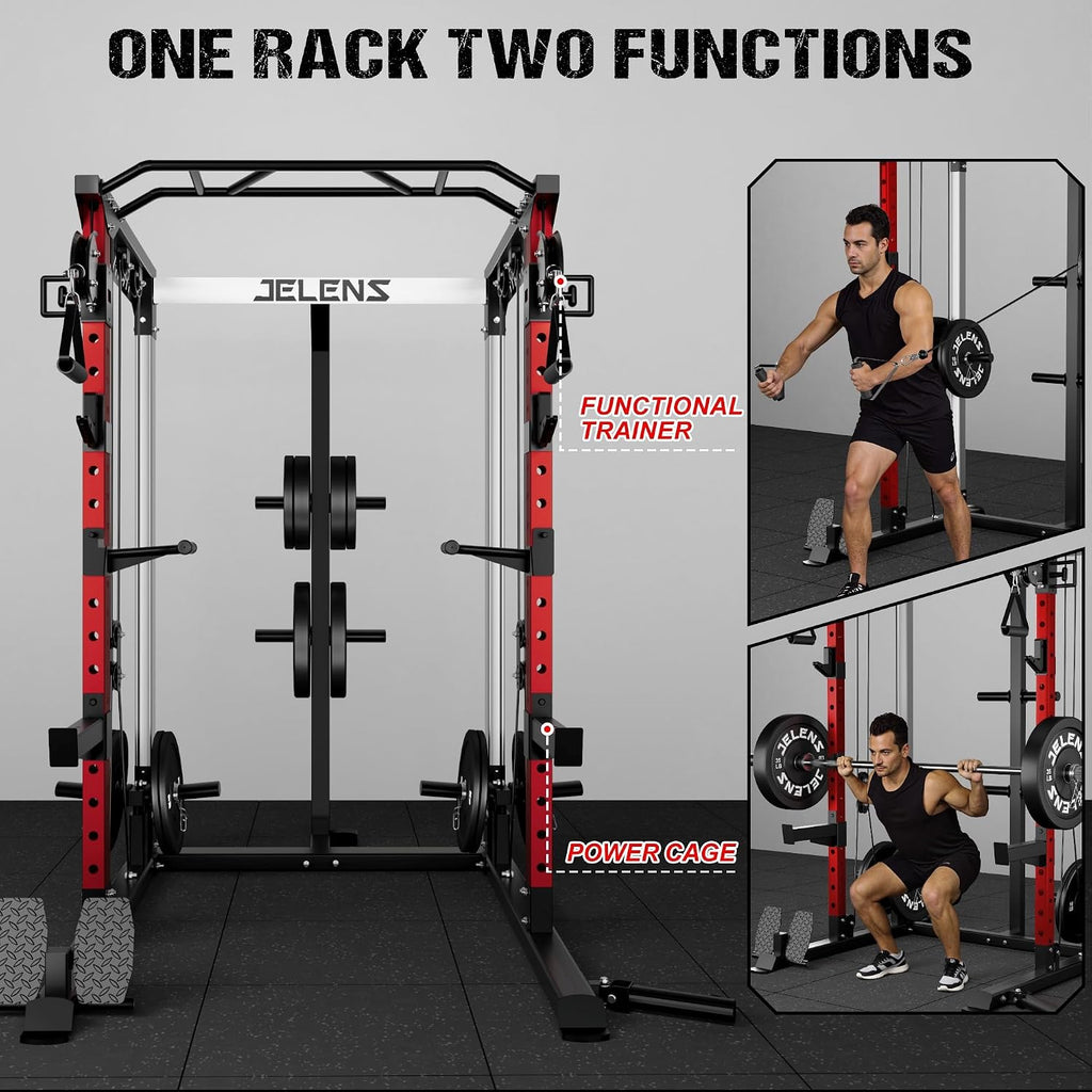 C21 Power Cage, 2000LBS Multi-Function Power Rack with Independent Dual Pulley System, All-in-One Squat Rack for