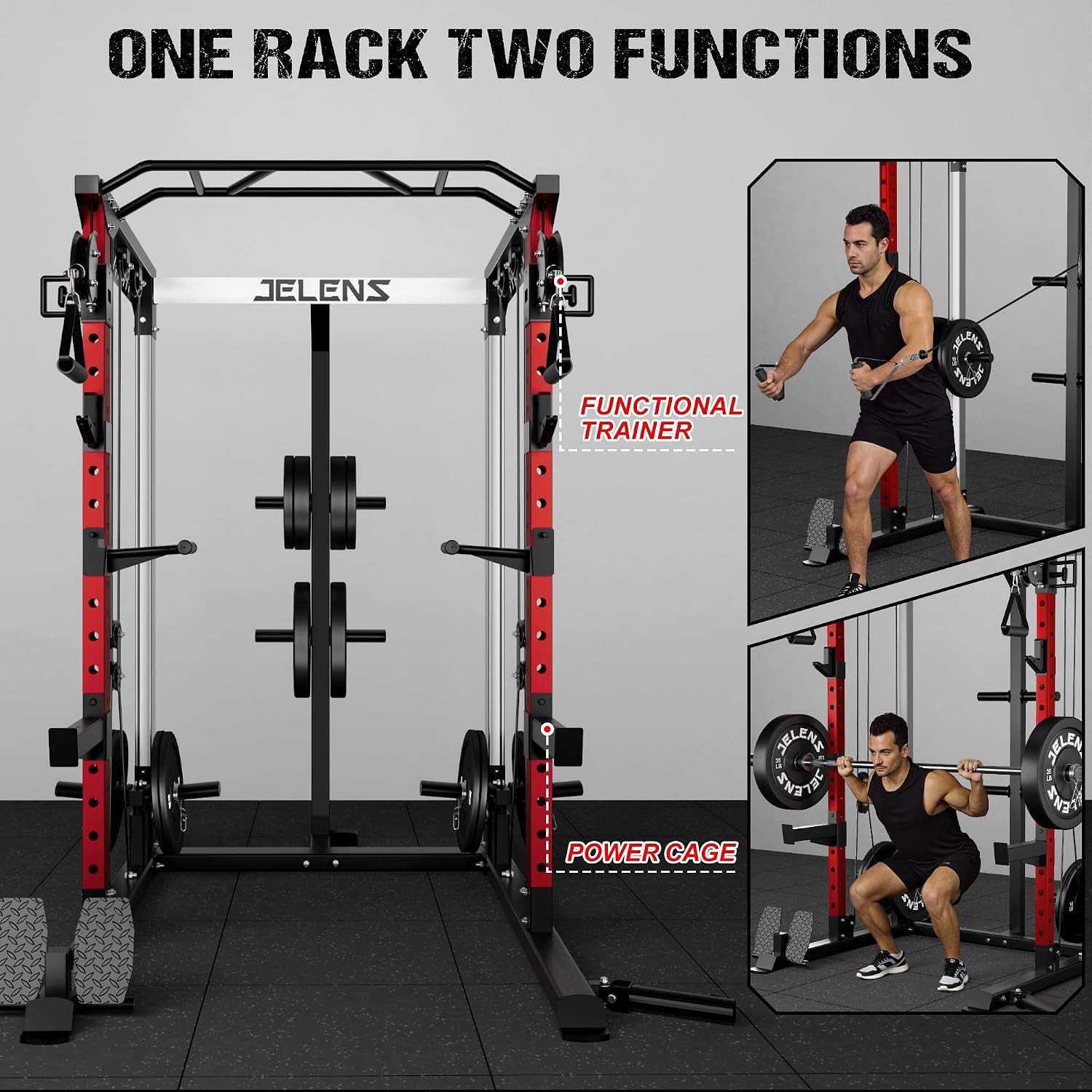 C21 Power Cage, 2000LBS Multi-Function Power Rack with Independent Dual Pulley System, All-in-One Squat Rack for