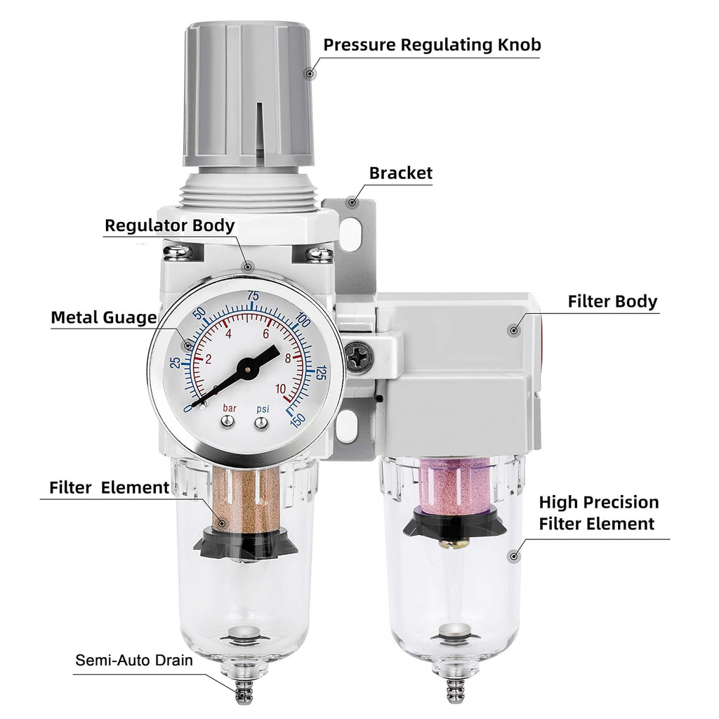 NANPU 1/4" NPT Air Dryer System - 5 Micron Particulate Filter, 0.5 Micron Coalescing Filter