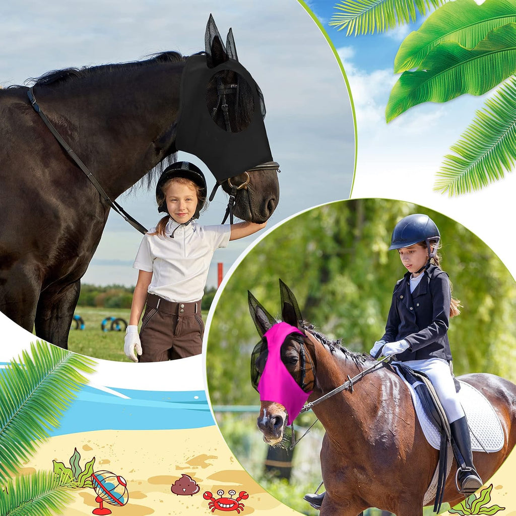 4 Pcs Horse Fly Mask with Ear, Large, Purple, Blue, Pink, Black