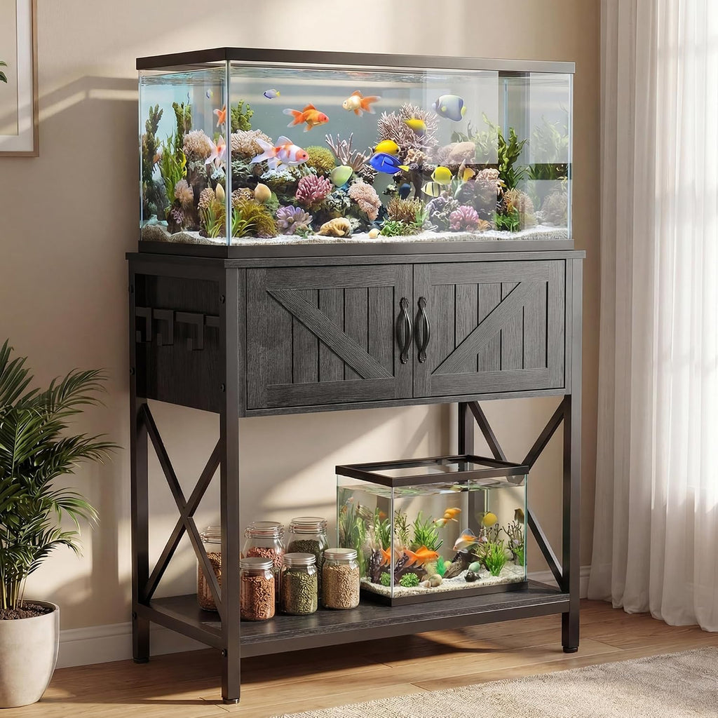 20-29 Gallon Fish Tank Stand, Metal Double Aquarium Stand with Storage Cabinet, Heavy Duty 31.5" L* 16.54" W