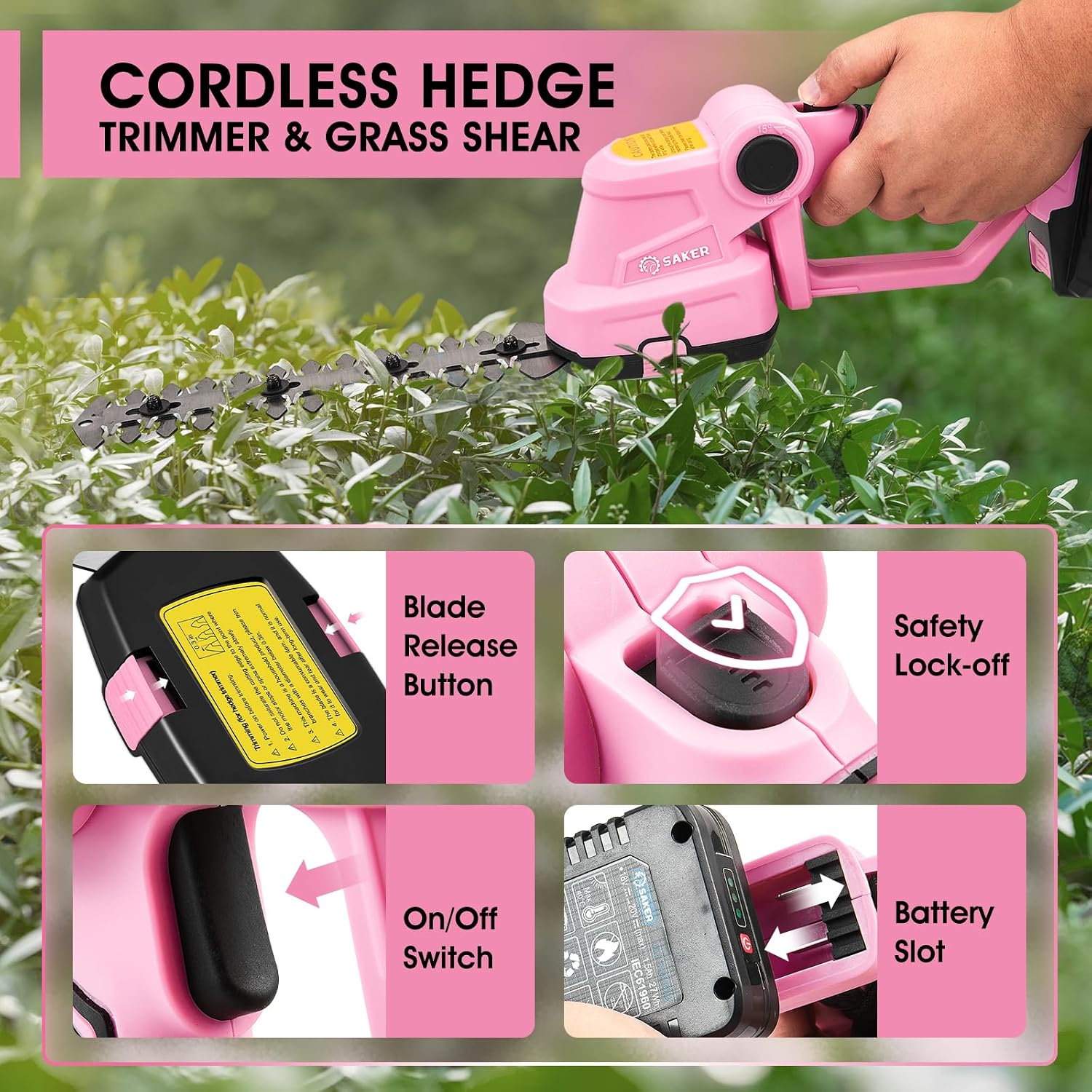 Cordless Hedge Trimmer-20V Electric Shrub Trimmer Grass Shears Handheld Grass Cutter, Hedge Shear with 2 PCS