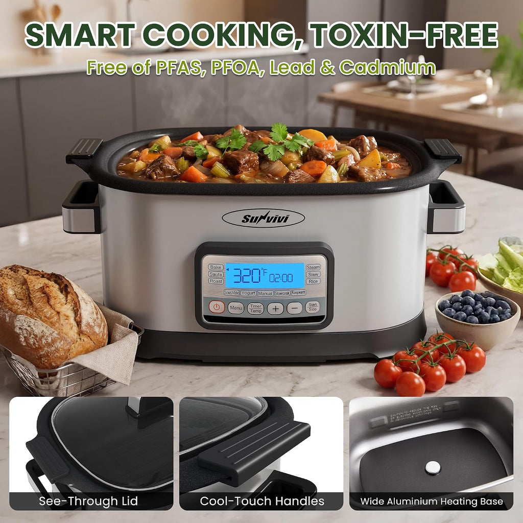12-in-1 Programmable Slow Cooker 6.5QT with Timer & Keep Warm | Multicooker with Timer & Temp Control, Dishwasher