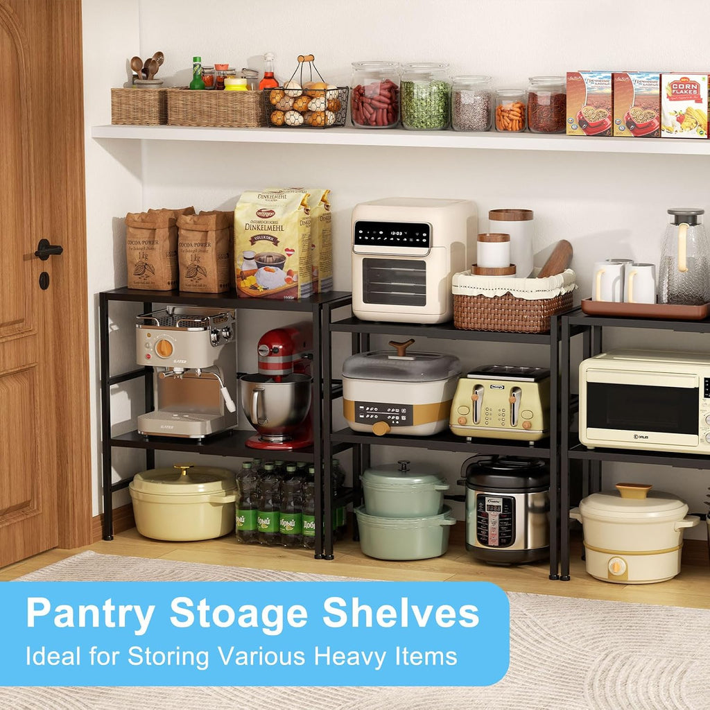 2-Tier Expandable Metal Storage Shelves, 150LBS Heavy Duty Shelving Units and Storage,Adjustable Utility Organization