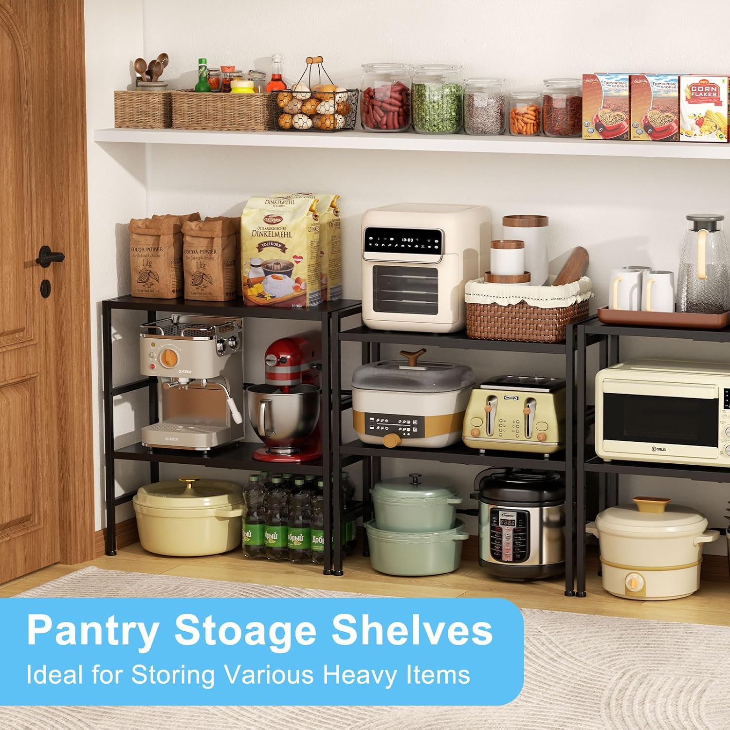 2-Tier Expandable Metal Storage Shelves, 150LBS Heavy Duty Shelving Units and Storage,Adjustable Utility Organization